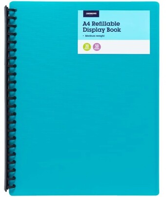 Officeworks J.Burrows A4 20 Pocket Refillable Display Book - Teal offer