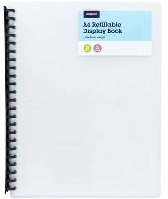 Officeworks J.Burrows A4 20 Pocket Refillable Display Book - Clear offer
