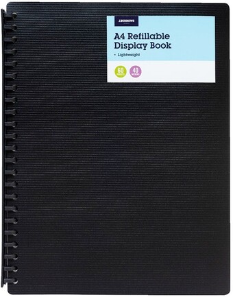 Officeworks J.Burrows A4 20 Pocket Refillable Display Book - Black offer