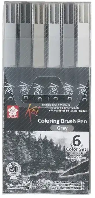 Officeworks Sakura Koi 6 Pack Koi Brush Pen - Gray offer