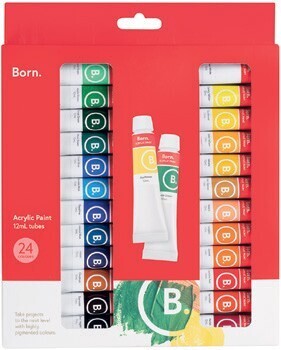 Officeworks Born 24 Pack Acrylic Paint 12mL offer