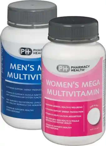 Pharmacy Health Men's or Women's Mega Multivitamin 120 Capsules