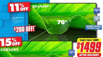 The Good Guys Sharp 70" 4K UHD Android Smart TV offer
