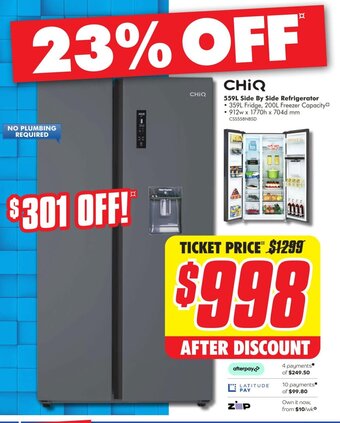 The Good Guys Chiq 559L Side By Side Refrigerator offer