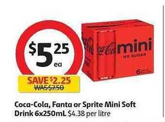 Coles Coca-Cola, Fanta Or Sprite Mini Soft Drink 6x250mL offer