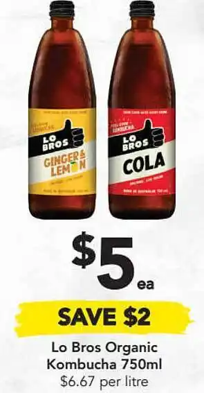 Drakes Lo Bros Organic Kombucha 750ml offer