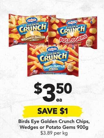 Drakes Birds Eye Golden Crunch Chips, Wedges Or Potato Gems 900g offer