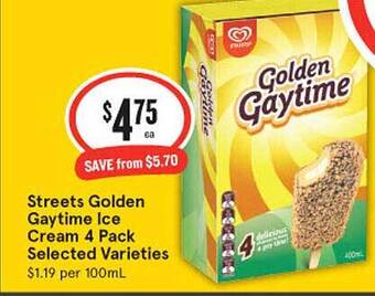 IGA Streets Golden Gaytime Ice Cream 4 Pack offer