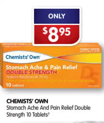 Alliance Pharmacy Chemists' Own Stomach Ache And Pain Relief Double Strength 10 Tablets offer