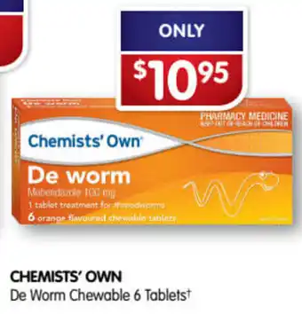 Alliance Pharmacy Chemists' Own De Worm Chewable 6 Tablets offer