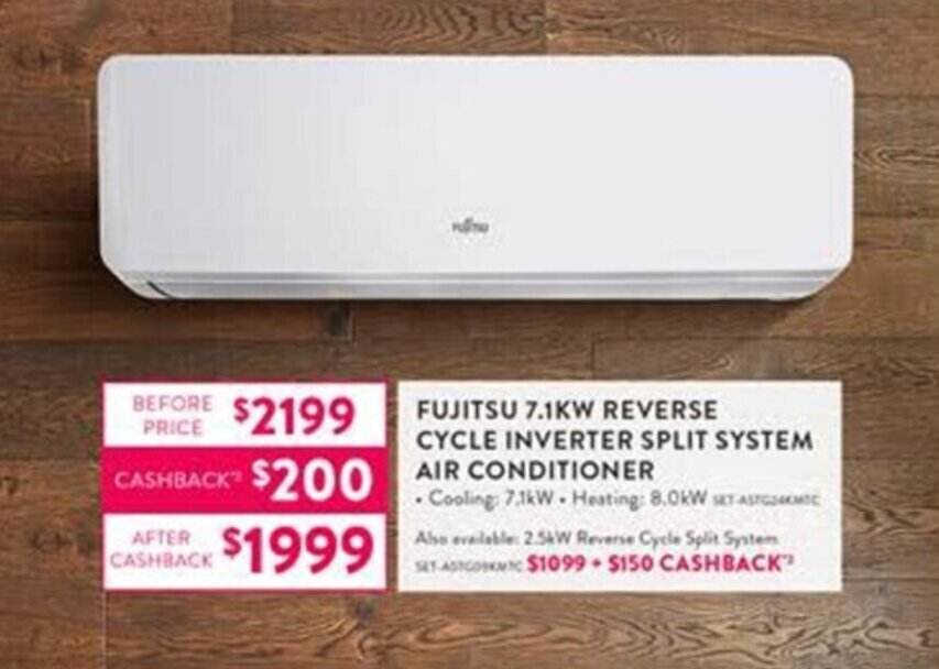 Fujitsu 7.1KW Reverse Cycle Inverter Split System Air Conditioner offer