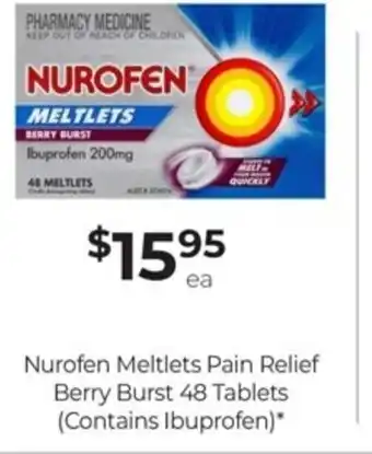 Super Pharmacy Nurofen Meltlets Pain Relief Berry Burst 48 Tablets offer