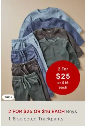 Target 2 for 25,00 Boys 1-8 Selected Trackpants offer