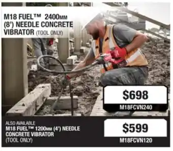 United Tools M18 Fuel 1200mm (4') Needle Concrete Vibrator (Tool Only) M18FCVN120 offer