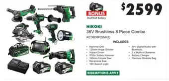 United Tools Hikoki 36V Brushless 8 Piece Combo KC36D8P2(HRZ) offer