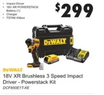 United Tools Dewalt 18V XR Brushless 3 Speed Impact Driver - Powerstack Kit DCF850E1T-XE offer