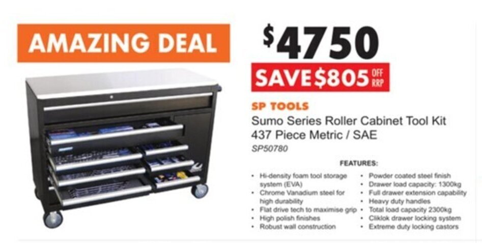 Sp Tools Sumo Series Roller Cabinet Tool Kit 437 Piece Metric Sae Sp Offer At United Tools