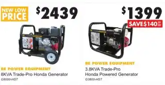 Be Power Equipment 3.8KVA Trade-Pro Honda Powered Generator G3800-HST