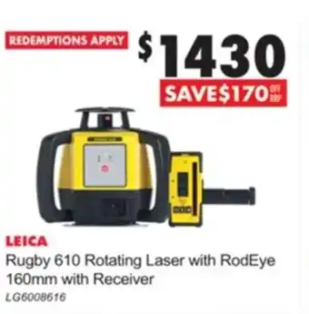 Leica Rugby 610 Rotating Laser With RodEye 160mm With Receiver LG008616