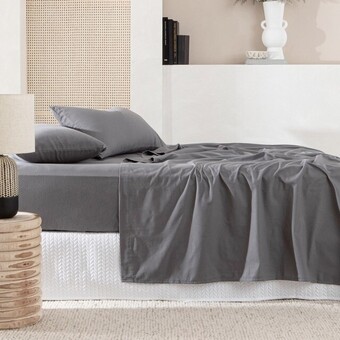 Pillow Talk Plain Dye Charcoal Flannelette Sheet Set by Essentials offer