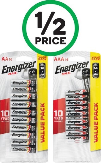 Woolworths Energizer Max AA Pk 16 or AAA Pk 14 offer