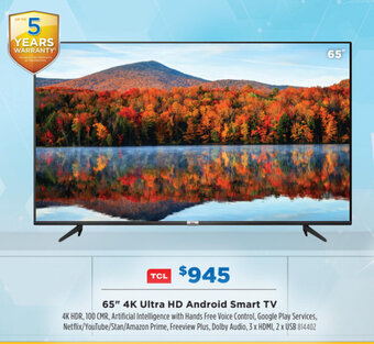 Betta TCL 65" 4K Ultra HD Android Smart TV 814402 offer