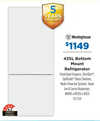 Betta Westinghouse 425L Bottom Mount Refrigerator 827268 offer
