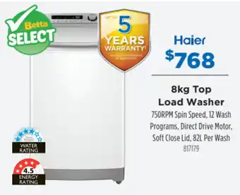 Betta Haier 8kg Top Load Washer 817179 offer