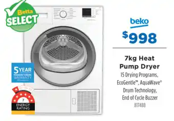 Betta Beko 7kg Heat Pump Dryer 817488 offer