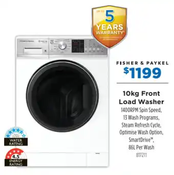 Betta Fisher & Paykel 10kg Front Load Washer 817211 offer