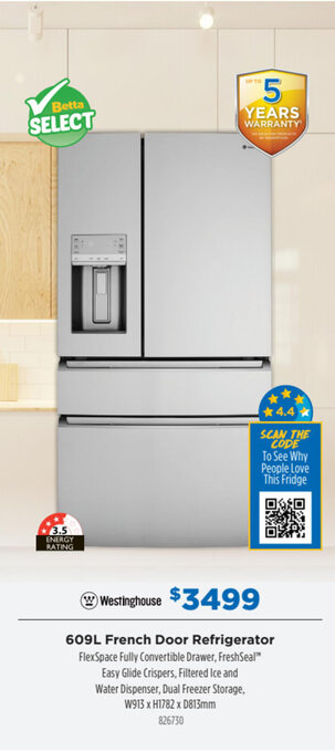Betta Westinghouse 609L French Door Refrigerator offer