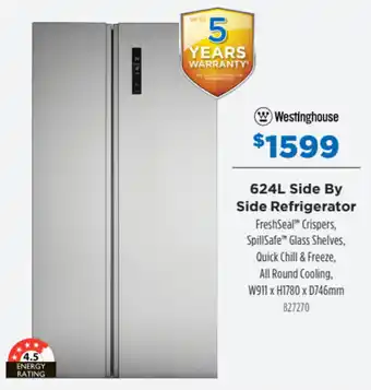 Betta Westinghouse 624L Side By Side Refrigerator offer