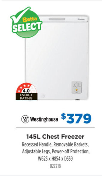 Betta Westinghouse 145L Chest Freezer offer