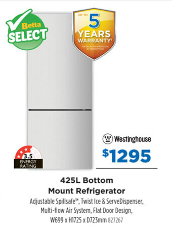 Betta Westinghouse 425L Bottom Mount Refrigerator offer