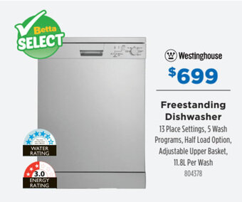 Betta Westinghouse Freestanding Dishwasher offer