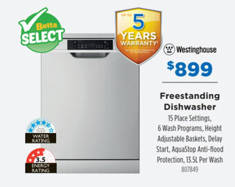 Betta Westinghouse Freestanding Dishwasher offer