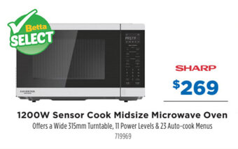 Betta Sharp 1200W Sensor Cook Midsize Microwave Oven offer
