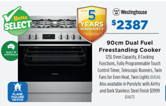 Betta Westinghouse 90cm Dual Fuel Freestanding Cooker offer