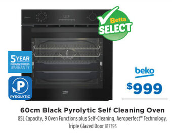 Betta Beko 60cm Black Pyrolytic Self Cleaning Oven offer