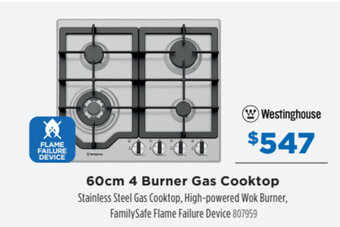 Betta Westinghouse 60cm 4 Burner Gas Cooktop offer