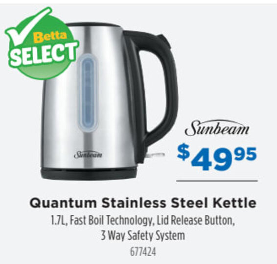 Sunbeam Quantum Stainless Steel Kettle offer at Betta