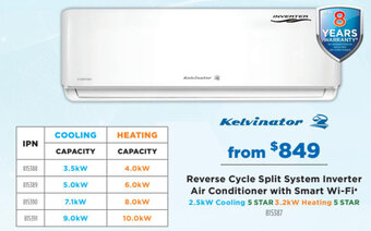 Betta Kelvinator Reverse Cycle Split System Inverter Air Conditioner with Smart Wi-Fi offer