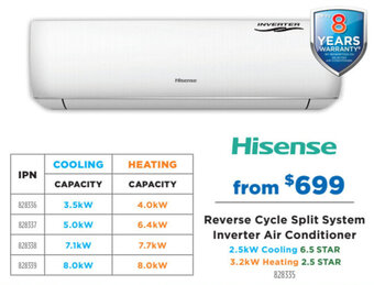 Betta Hisense Reverse Cycle Split System Inverter Air Conditioner offer