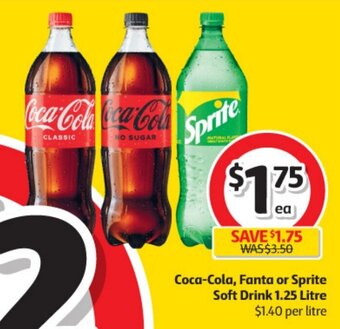 Coles Coca-Cola, Fanta or Sprite Soft Drink 1.25 Litre offer