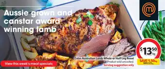 Coles Australian Lamb Whole or Half Leg Roast offer