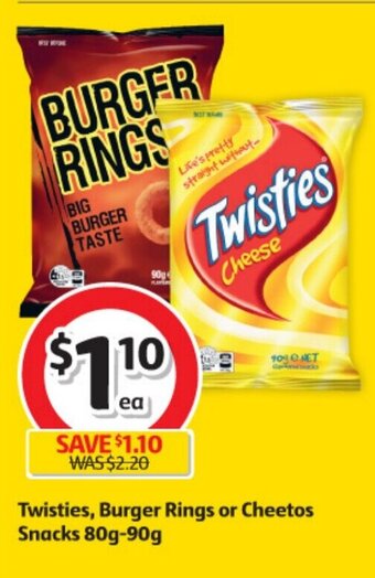 Coles Twisties, Burger Rings or Cheetos Snacks 80g-90g offer