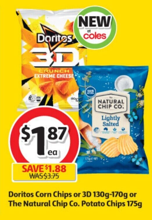 Doritos Corn Chips or 3D 130g170g or The Natural Chip Co. Potato Chips