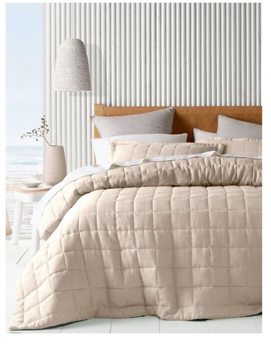 Myer Australian House & Garden Sandy Cape Washed Belgian Linen Quilted Coverlet in Moonbeam offer