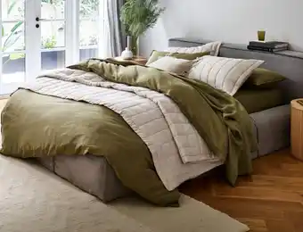 Myer Australian House & Garden Sandy Cape Washed Belgian Linen Quilt Cover Set* in Shrub offer