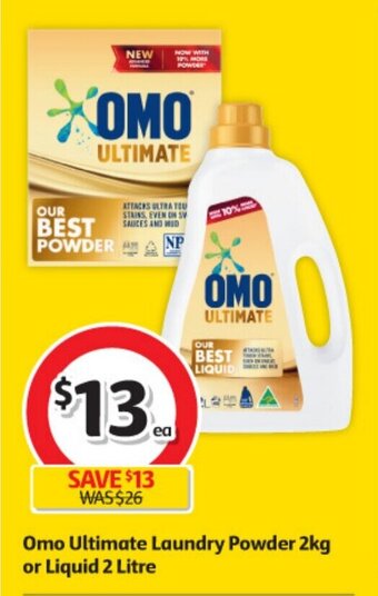 Coles Omo Ultimate Laundry Powder 2kg or Liquid 2 Litre offer